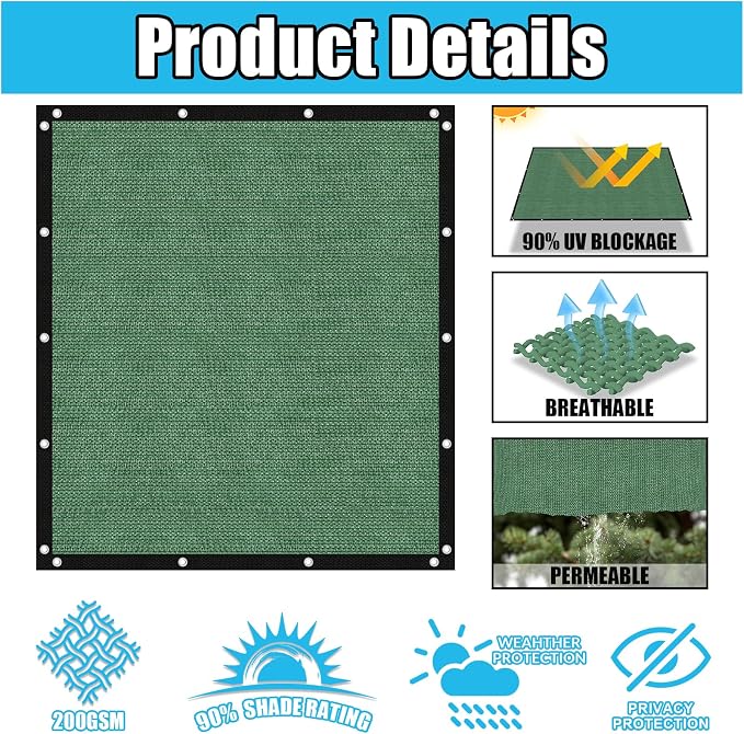 Amagenix 90% Pergola Shade Cover 6' X 18' Sun Shade Cloth - Image 3