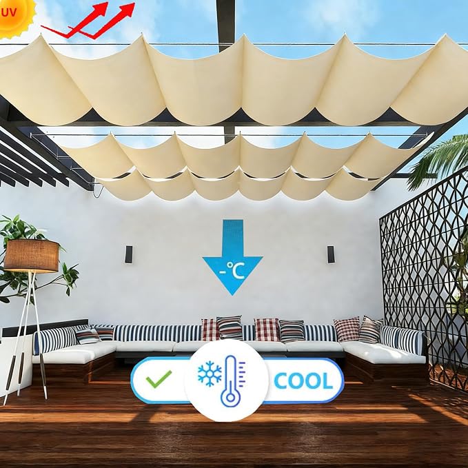 Retractable Wave Sun Shade Sail 6' x 9' Waterproof Pergola Shade Cloth Cover - Image 2