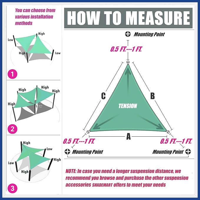 17' x 17' x 17' Turquoise Sun Shade Sail UPF50 Triangle SMTAPT12 Canopy Fabric - Image 6