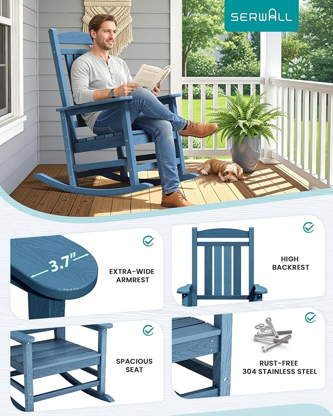 SERWALL Outdoor Rocking Chair Set of 2, Patio Rocking Chair, Porch Rocker - Image 7
