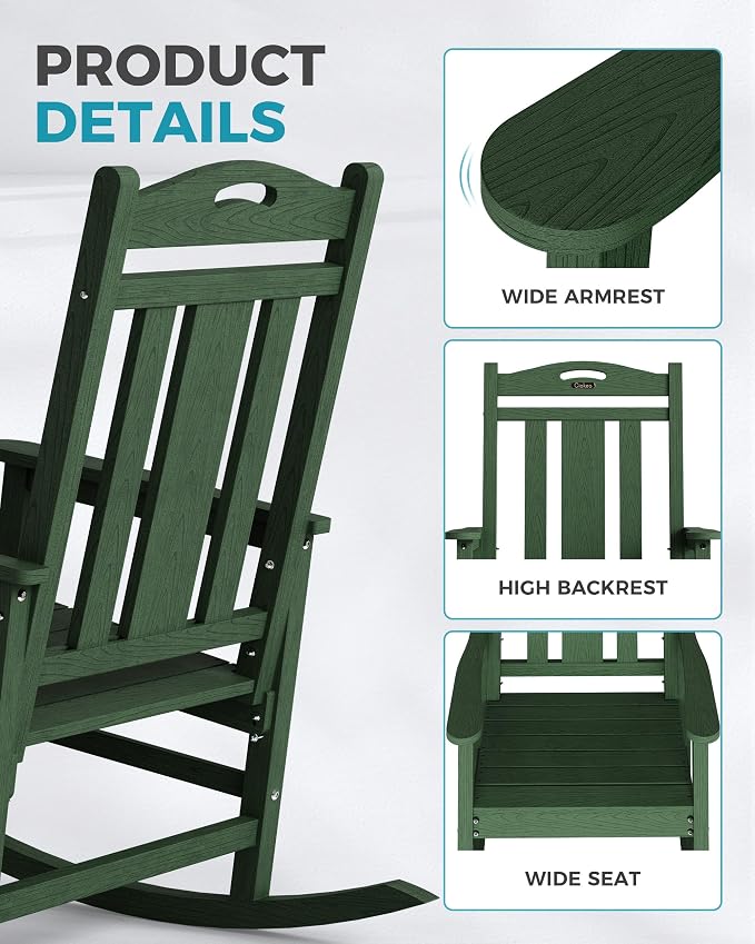 Oversized Outdoor Rocking Chairs Set of 2, 380lbs Heavy-Duty Large Patio Rocker - Image 4