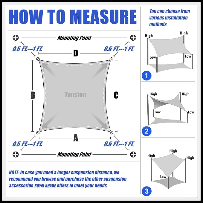 Royal Shade 19' x 19' Custom Size White Rectangle Sunshade Sail - Image 6