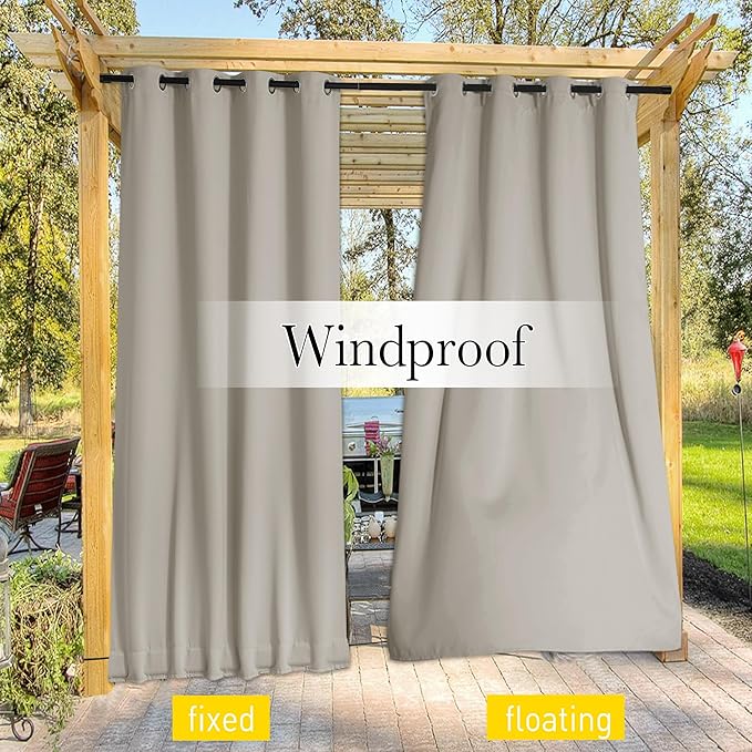 NICETOWN 2 Panels Thermal Outdoor Curtains Windproof W52xL72 Natural | Weighted - Image 6