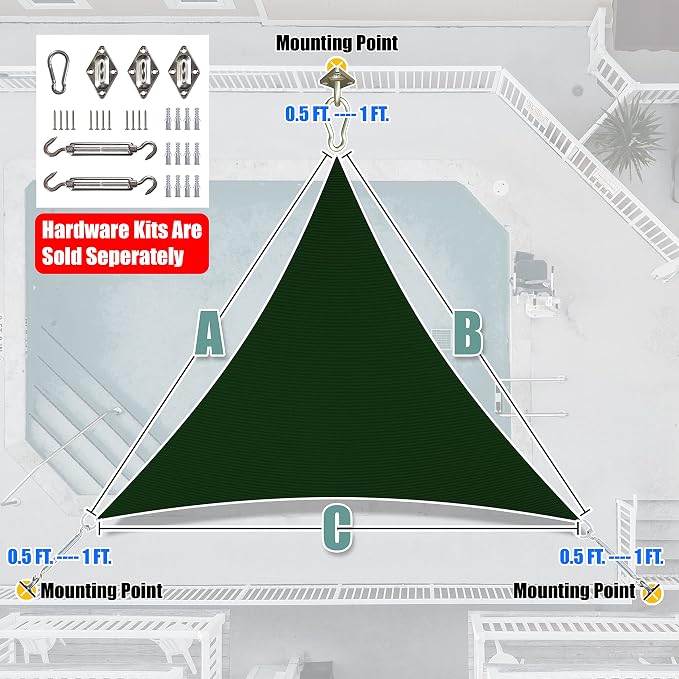 Amgo Custom Size 19' x 19' x 19' Green Triangle Sun Shade Sail UPF50+ AGTAPT12 - Image 6