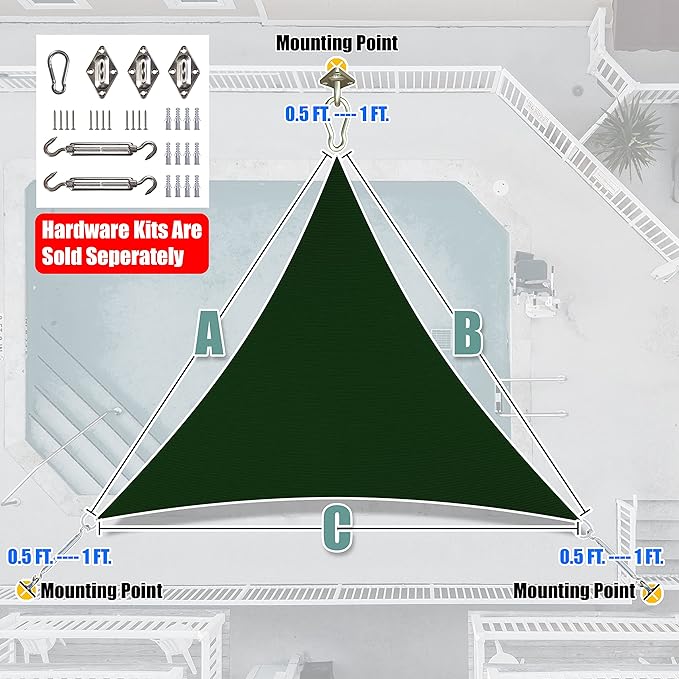 Amgo Custom Size 11' x 11' x 11' Green Triangle Sun Shade Sail UPF50+ AGTAPT12 - Image 6