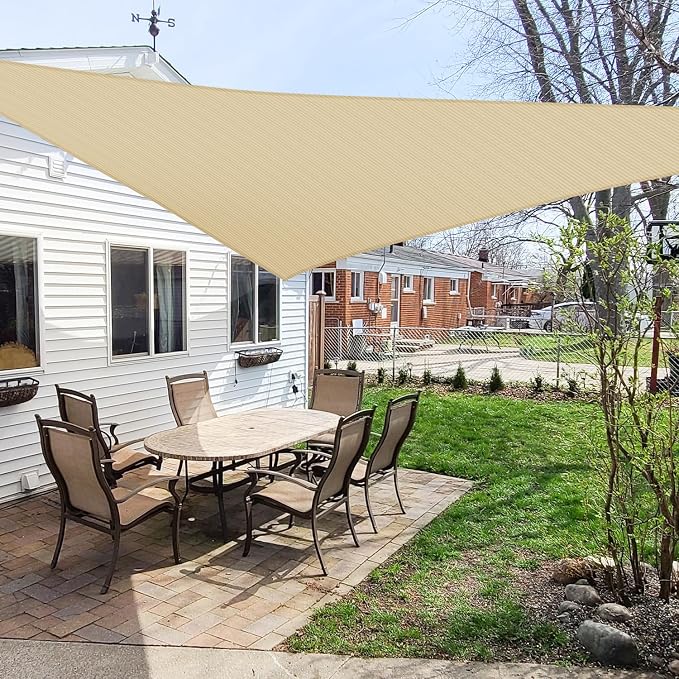 WINDSCREEN4LESS 13' x 13' x 13' Sun Shade Sail UV Block Fabric Canopy in Sand by Windscreen4less