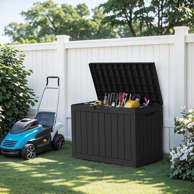 PatioZen 50 Gallon Outdoor Storage Box, Heavy Duty Resin Deck Box Organization - Image 7