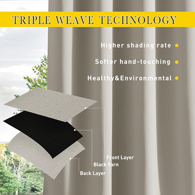 NICETOWN 2 Panels Thermal Outdoor Curtains Windproof W52xL72 Natural | Weighted - Image 7