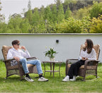 Patio Furniture Set 3 Pieces, Wicker Outdoor Rocking Bistro Set, Khaki | VONZOY - Image 2