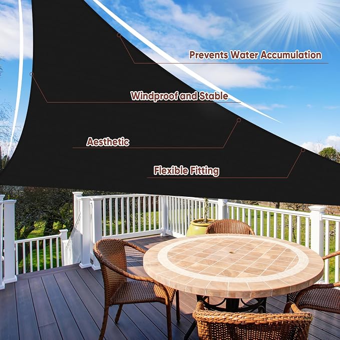 Shade&Beyond Custom Sun Shade Sail 13'x18'x22.2' Triangle Black Sun Sail Shades - Image 2