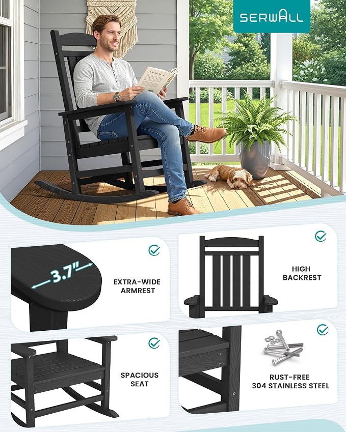 SERWALL Outdoor Rocking Chair Set of 6, Patio Rocking Chair, Porch Rocker - Image 6