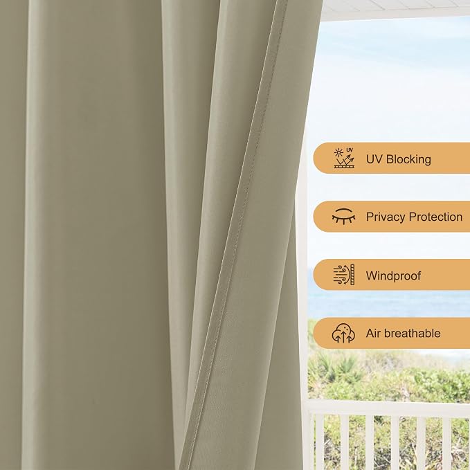 Outdoor Curtains for Patio Waterproof Rod Pocket 6 Pcs 54x95 Inch Taupe | - Image 4