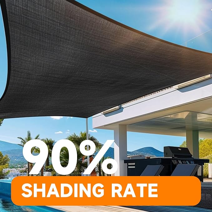 90% Shading Rate 20'x20' Black Shade Cloth, UV Resistant Durable Mesh Tarp - Image 6