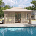 Aoxun 10x12FT Metal Frame Outdoor Gazebo, Khaki | UPF50+ Protection 50×50mm by Aoxun