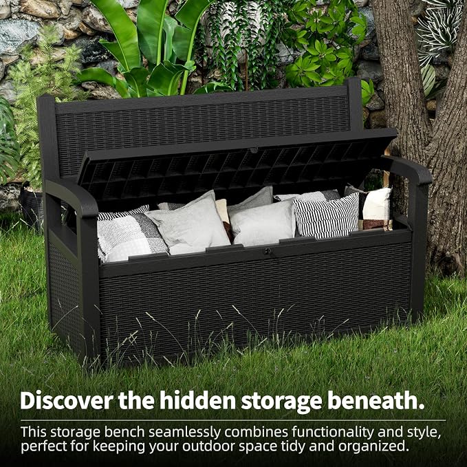 80 Gallon Storage Bench Deck Box Resin Patio Furniture - Image 7