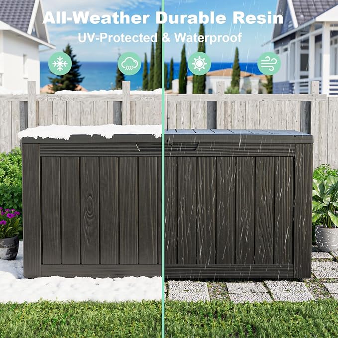 DRATO 85 Gallon Outdoor Storage Box Waterproof, Lockable Resin Deck Box | - Image 4