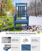 Oversized Outdoor Rocking Chairs Set of 4, Porch Rocker Unique Blue | - Image 5