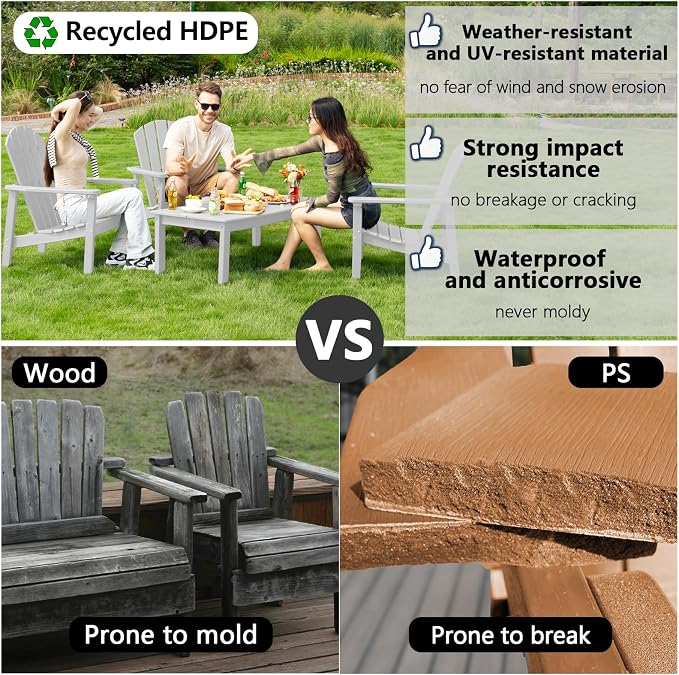 Stackable Adirondack Chairs Set of 4, Compact HDPE, All-Weather - Image 6