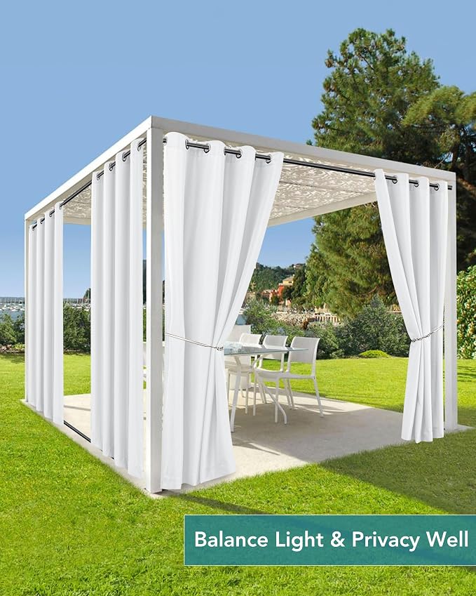 Windproof Outdoor Curtains for Patio Waterproof 6 Pcs 54x95 In White | Grommet - Image 5