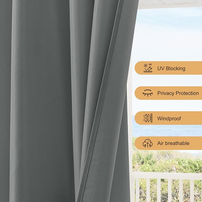 Outdoor Curtains for Patio Waterproof Rod Pocket 6 Pcs 54x108 Inch Grey | - Image 4