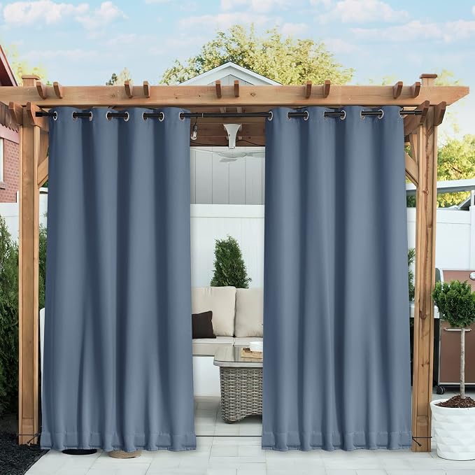 NICETOWN 2 PCs Outdoor Curtains Waterproof Extra Long W52xL108 Stone Blue | by NICETOWN