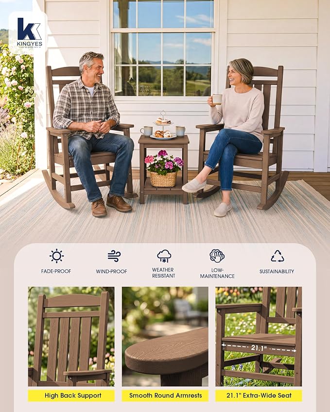Oversized Outdoor Rocking Chairs Set of 2, HDPE Porch Rocker - Image 6