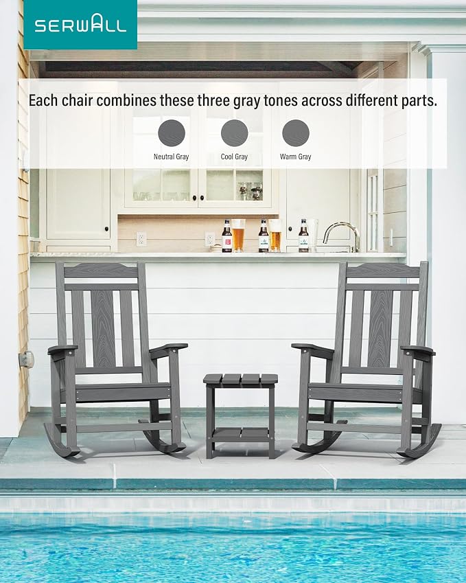 SERWALL Oversized Outdoor Rocking Chairs Set of 4, Patio Rocker Unique Gray | - Image 7