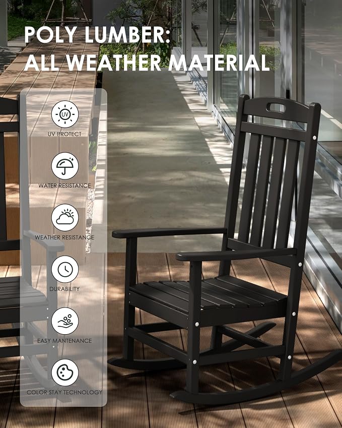 Outdoor Rocking Chair Set of 4, High Back Plastic Patio Rocking Chairs - Image 4