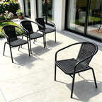 4 Pack Black Stackable Outdoor Rattan Chairs, All-Weather Patio Seating - Image 3