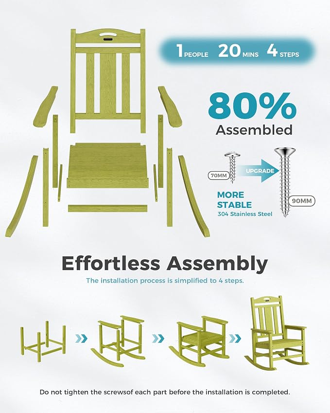 Oversized Outdoor Rocking Chair, 380lbs Heavy-Duty Large Patio Rocker, Weather - Image 8