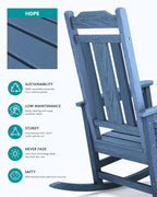 SERWALL Oversized Outdoor Rocking Chair, Patio Rocking Chair, Unique Blue | - Image 6