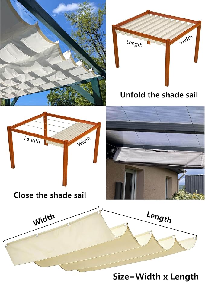 Retractable Wave Shade Cloth Waterproof 11' x 20' Sun Shade Sail Waterproof - Image 5