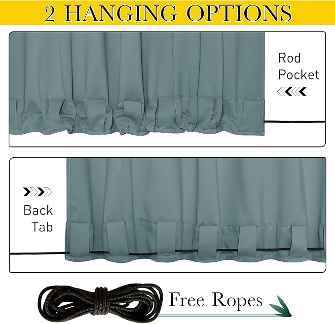 NICETOWN Outdoor Curtains Waterproof Fixed Bottom W52xL95 Greyish Blue | - Image 3