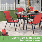 Outdoor Patio Chairs Set of 6 Stackable Dining Chairs All-Weather Textilene - Image 6