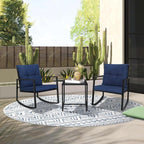 SUNCROWN 3 Piece Outdoor Rocking Bistro Set Black Wicker Furniture Porch Chairs - Image 2