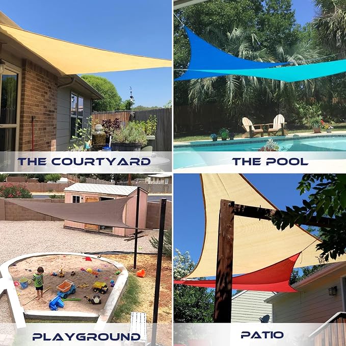 WINDSCREEN4LESS 10' x 10' x 10' Sun Shade Sail UV Block Fabric Canopy in Beige - Image 2