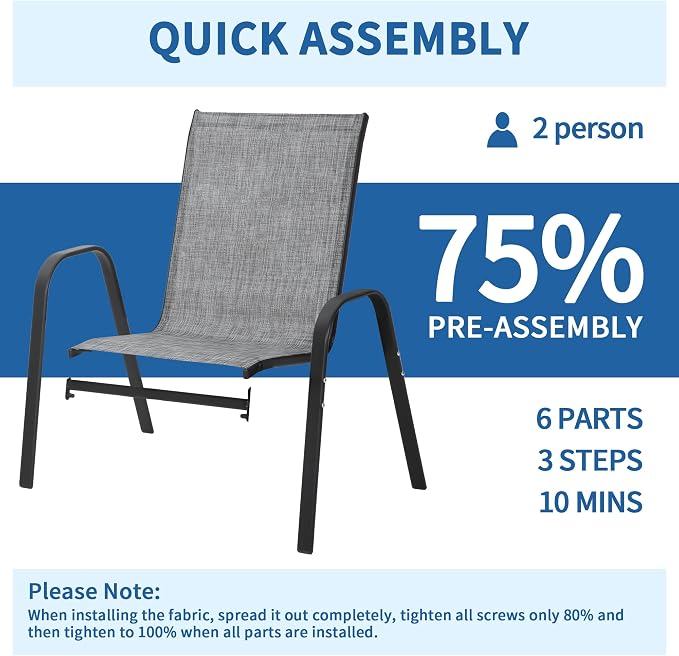 Patio Dining Chairs Set of 8, Outdoor Stackable Furniture Set | All Weather - Image 4