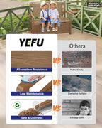 YEFU Outdoor Bench Set of 2, Heavy Duty Garden Storage Bench, Teak | HIPS - Image 5