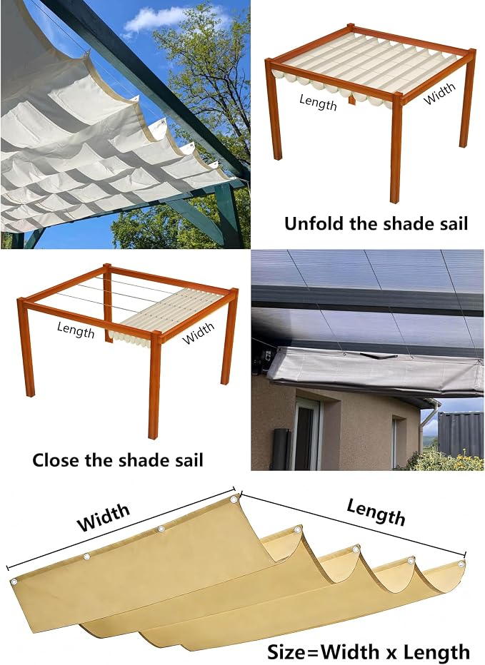 Retractable Wave Shade Cloth Waterproof 6' x 8' Sun Shade Sail Waterproof - Image 5