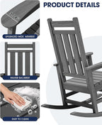 Oversized Outdoor Rocking Chair Set of 4, HDPE Patio Rockers - Image 7