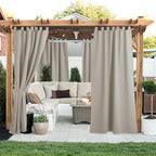 NICETOWN 2 Panels Natural Outdoor Patio Curtainss Waterproof, Detachable Sticky - Image 2