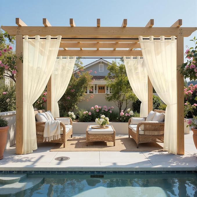 MIULEE Beige Outdoor Curtain for Patio Waterproof 4 Panels 54 x 84 Inch | - Image 2