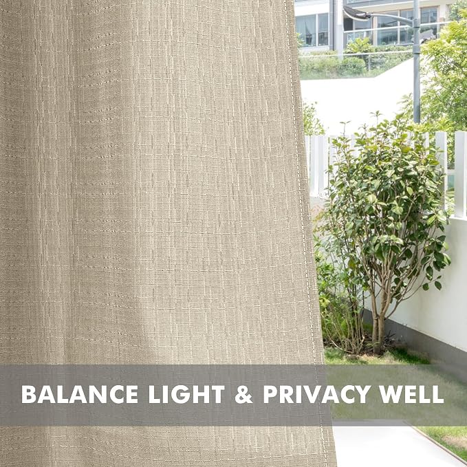 Linen Outdoor Curtains for Patio Waterproof 4 Pcs 110x84 In Cream | Light - Image 5