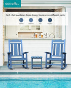 SERWALL Oversized Outdoor Rocking Chairs Set of 4, Patio Rocker Unique Blue | - Image 2