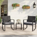 Qsun 3 Pieces Patio Furniture Set Rocking Bistro Set Outdoor Rattan Conversation - Image 6