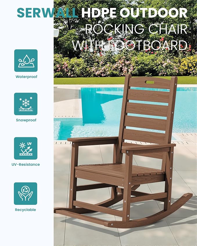 SERWALL Outdoor Rocking Chair Set of 6, Oversized HDPE Rocker, All Weather - Image 5
