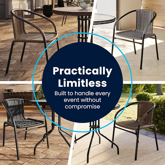 Flash Furniture Lila Medium Brown Rattan Indoor-Outdoor Restaurant Stack Chair - Image 7