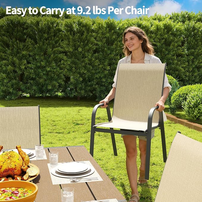 Patio Chairs Set of 8, Outdoor Stackable Dining Chairs - Image 2
