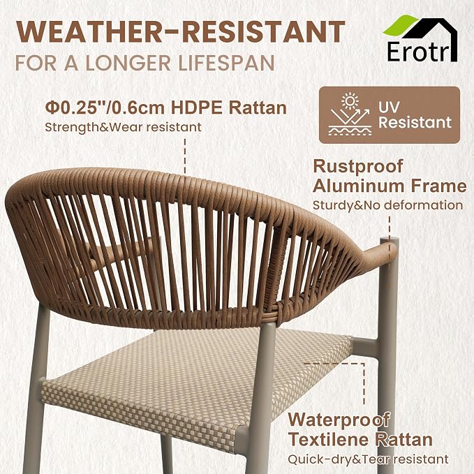 8 Pcs Stackable Patio Dining Chairs, Aluminum Rattan Outdoor Dining Chair - Image 4
