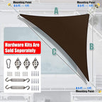 Amgo Custom Size 9' x 11' x 14.2' Brown Right Triangle Sun Shade Sail UPF50+ - Image 6